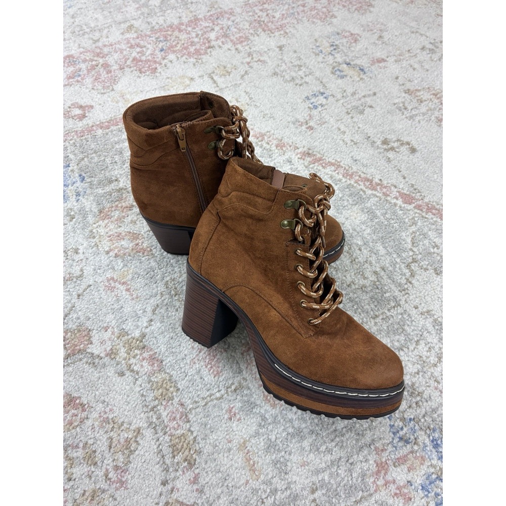 Altar'd State Brown Suede Platform Ankle Boots Chunky Heel Size 9 Lumber Core